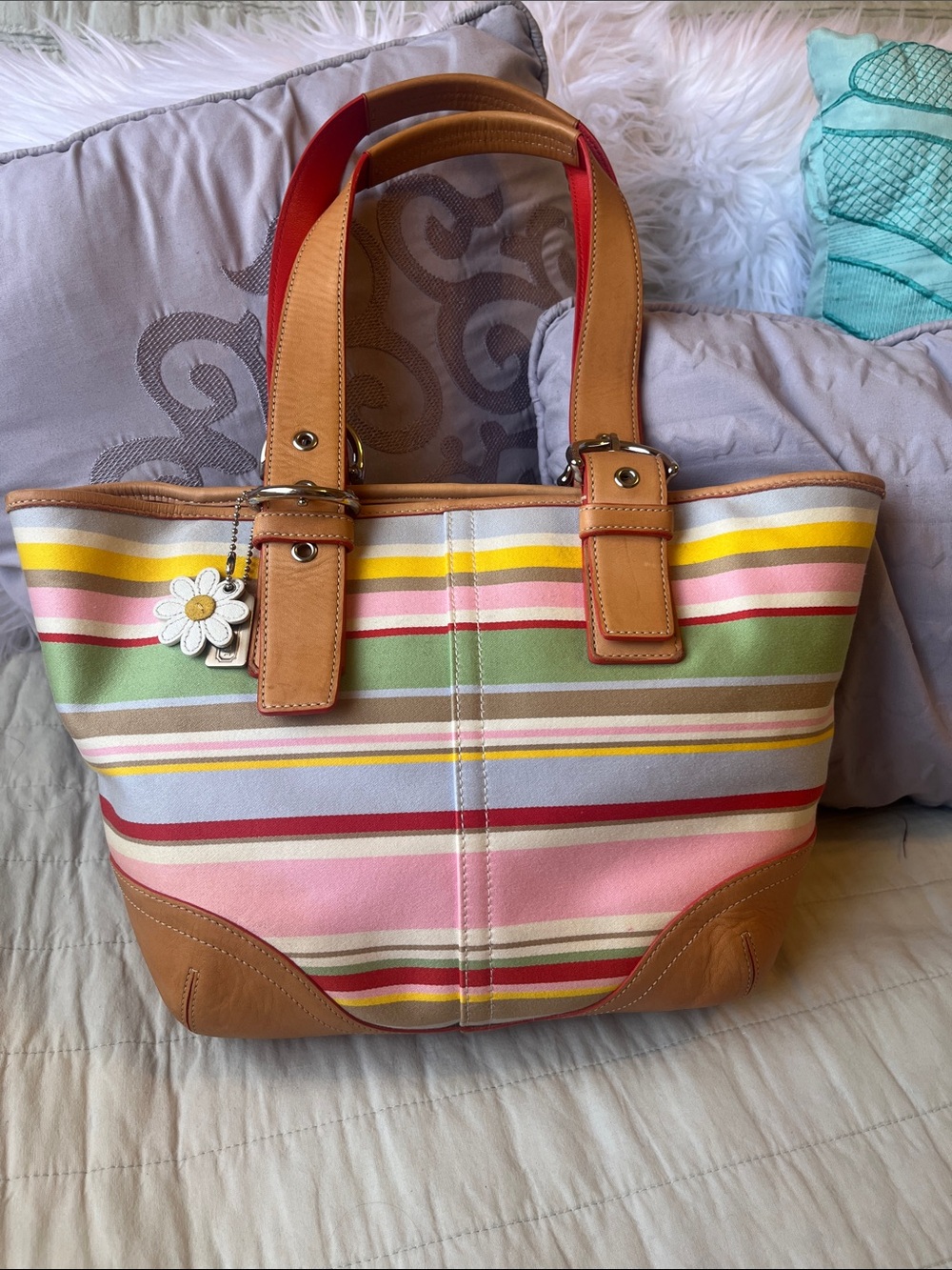 Coach Hampton stripe vintage daisy tote soho Y2K summer